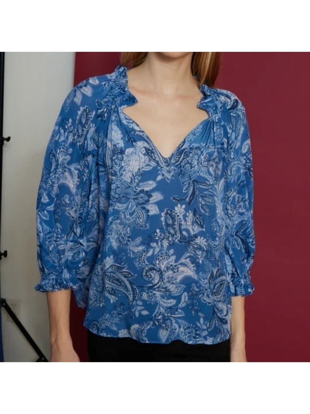 Gilner Farrar Everly Blouse in Blue Paisley